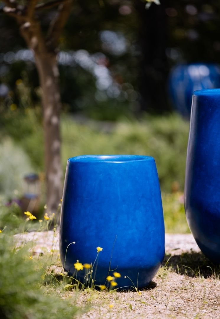 Pot en céramique bleu émaillé 42cm