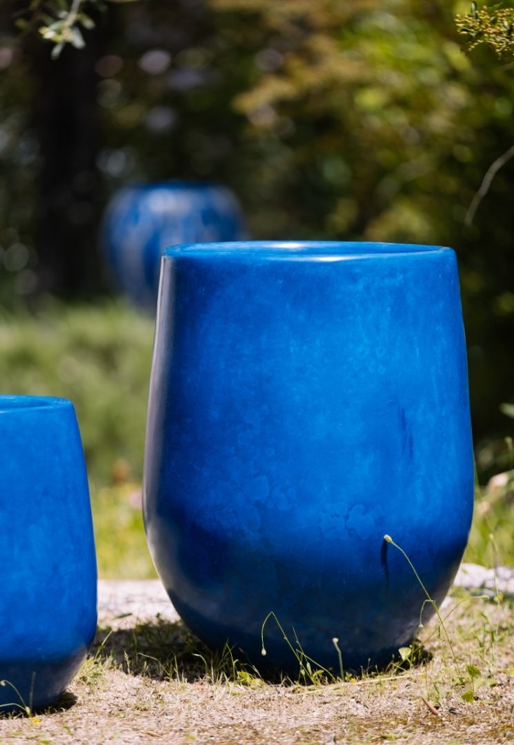 Pot en céramique bleu émaillé 60cm