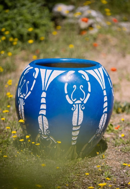 Pot en terre cuite bleu style écrevisse