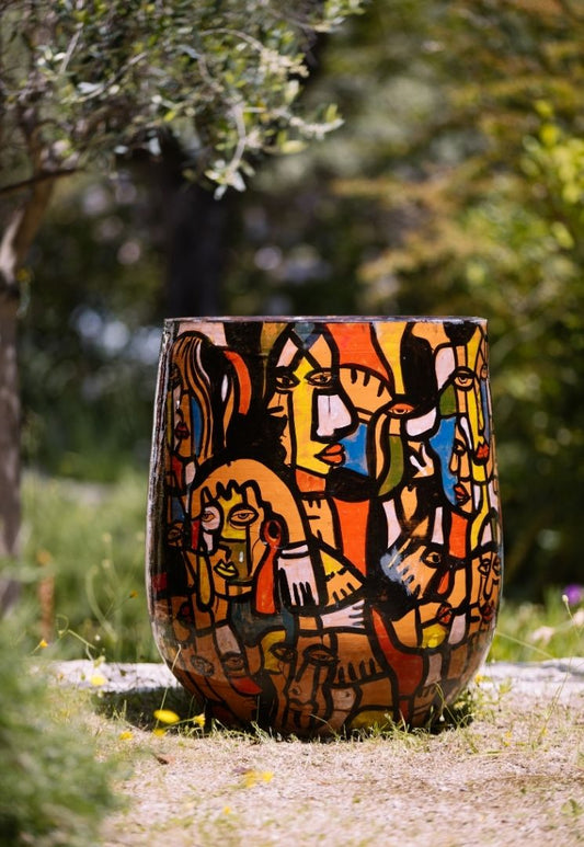 Pot en terre cuite peint façon Picasso - 50cm