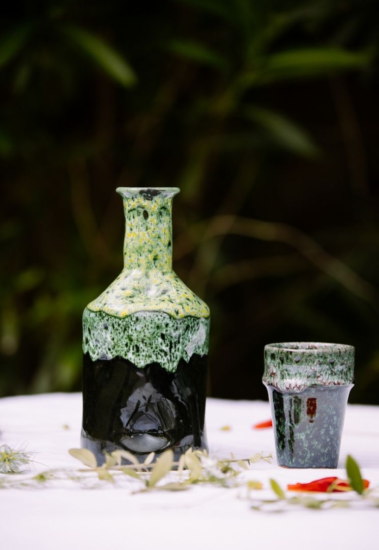 petite Bouteille céramique Vert et noir