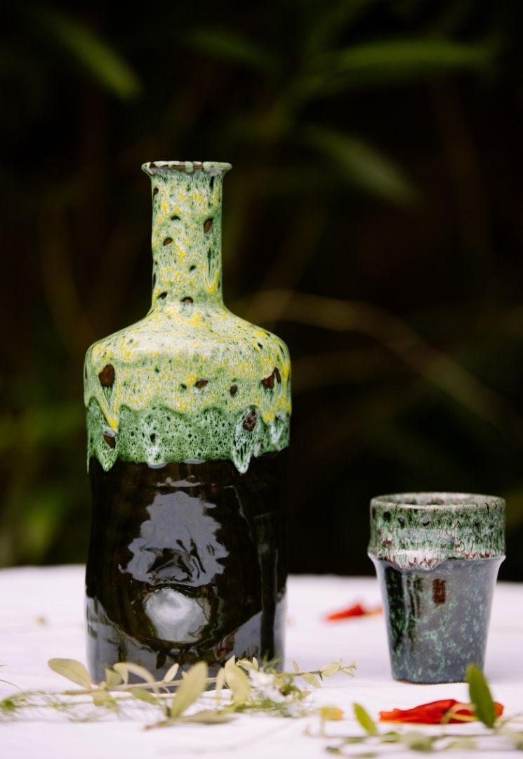 petite Bouteille céramique Vert et noir 70cl
