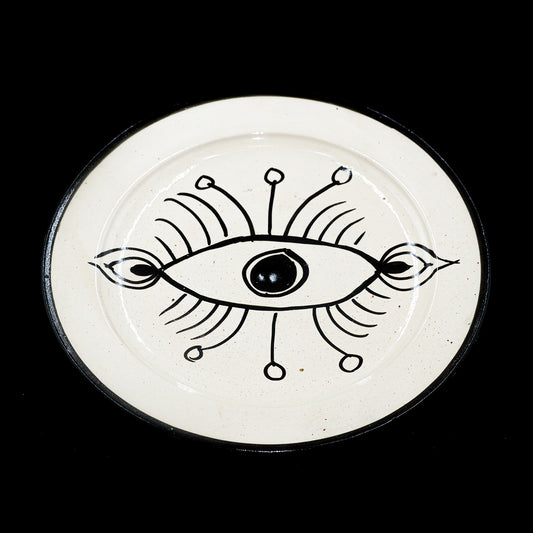 Assiette en Céramique Terre Cuite Blanche – Design Œil Sacré