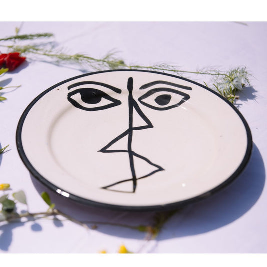 Assiette en Céramique Terre Cuite Blanche – Visage