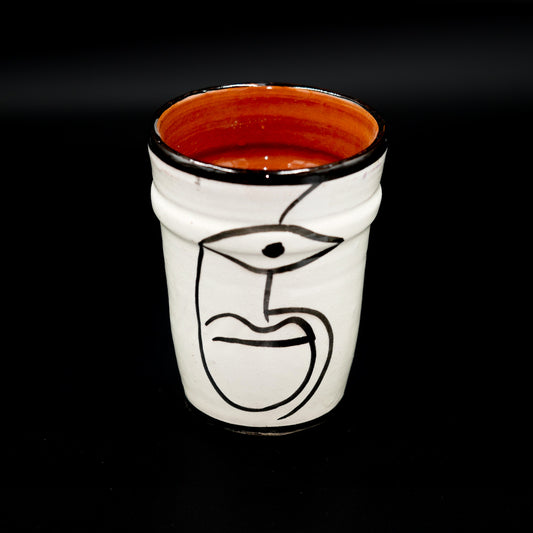 Tasse gobelet en céramique – Visage noir sur blanc