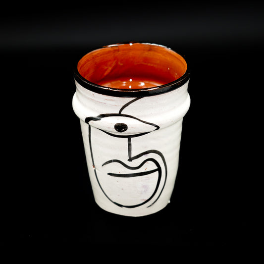 Tasse gobelet en céramique – Blanc mat &amp; motif œil noir