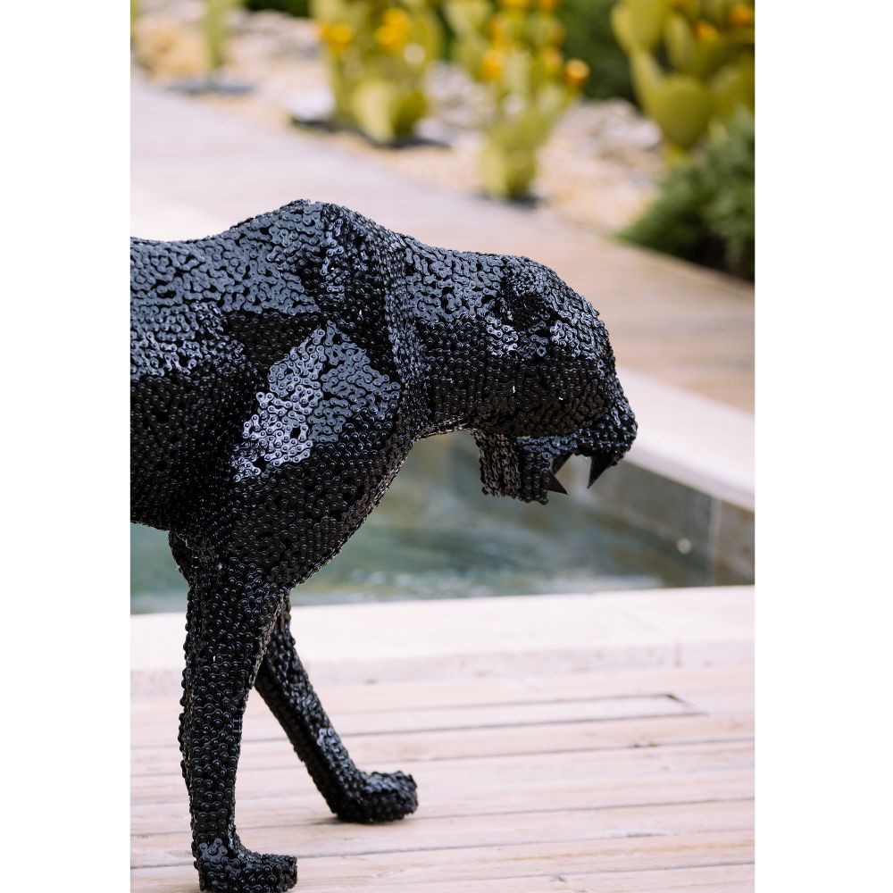 Statue Léopard noir en métal - 2m