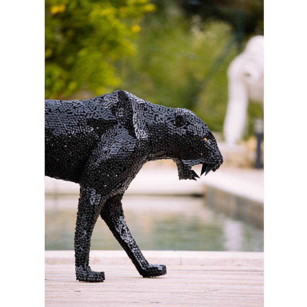 Statue Léopard noir en métal - 2m