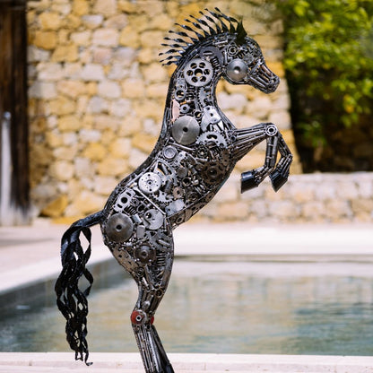 Statue cheval cabré en métal